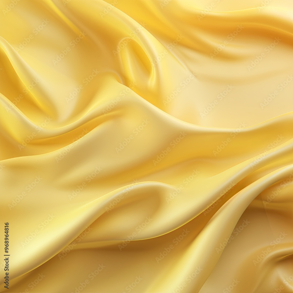 Fototapeta premium Yellow Wavy Creased Silk-Like Fabric Background