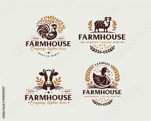 Set vintage bundle classic badge farm house market logo design for business company