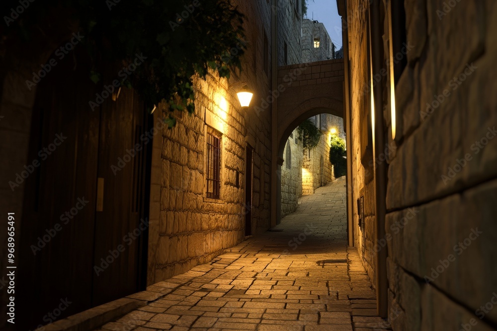 Obraz premium Nighttime in Jerusalem's old city. Stock image