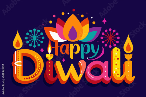 Colorful diwali celebration design with candles and fireworks for festival greetings