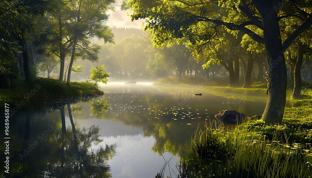 Fototapeta premium A river surrounded by trees