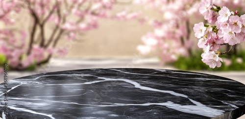 For display or montage of your products on a black marble stone background with rose petals. •Blur bokeh background with rose petals.