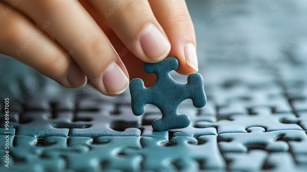 A determined student completing a complex puzzle placing the final piece with satisfaction. A determined student completing a complex puzzle placing the final piece with satisfaction.