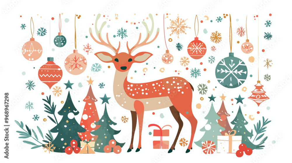 Abstract Deer with Christmas Decorations Illustration Abstract Deer with Christmas Decorations Illustration
