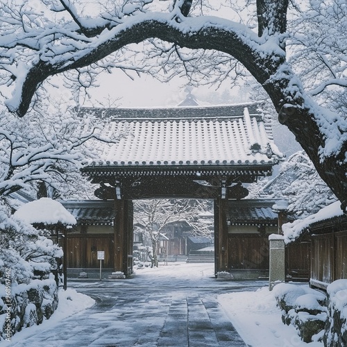 Morning view of the gate of Enkouji Temple in Winter photo