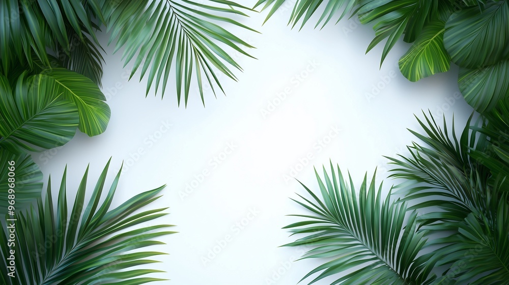 Naklejka premium Shrub corner palm leaves green decoration with white background