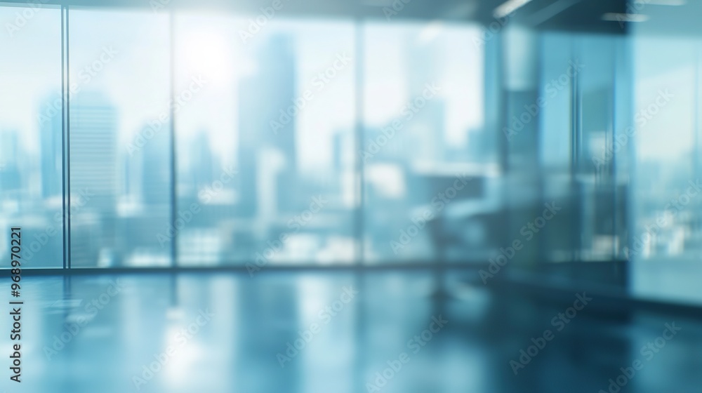 Blurred empty open space office. Modern business and finance presentation background Blurred empty open space office. Modern business and finance presentation background