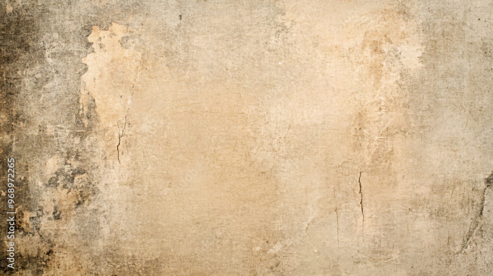 Fototapeta premium Textured beige and gray wall with subtle cracks and weathered appearance.