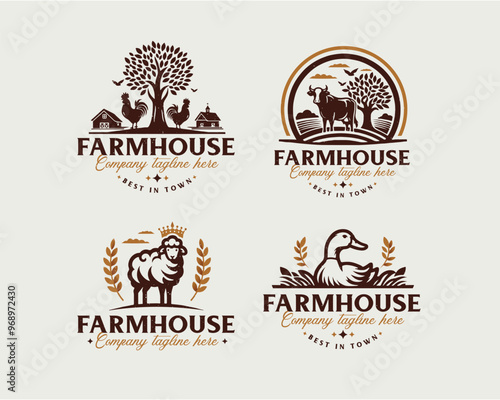 Set vintage bundle classic badge farm house market logo design for business company
