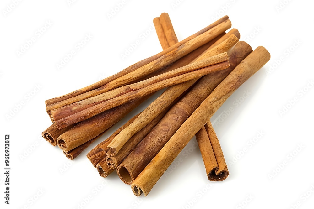 A pile of cinnamon sticks isolated on white background A pile of cinnamon sticks isolated on white background