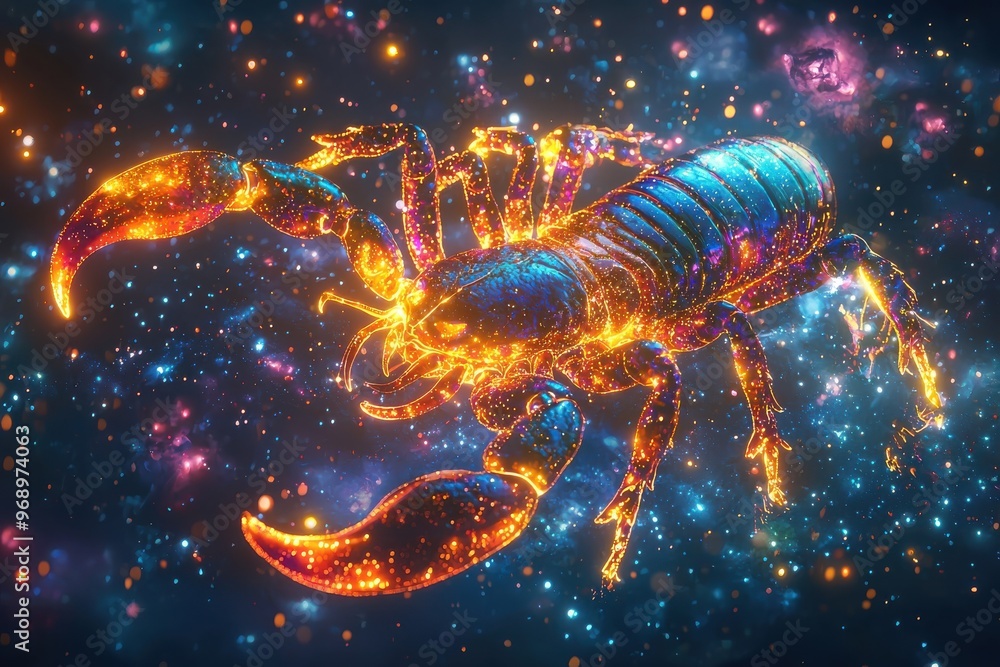 Vibrant cosmic scorpion creature in cosmic galaxy setting Vibrant cosmic scorpion creature in cosmic galaxy setting