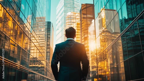 man in suit walking near office center, businessman on street