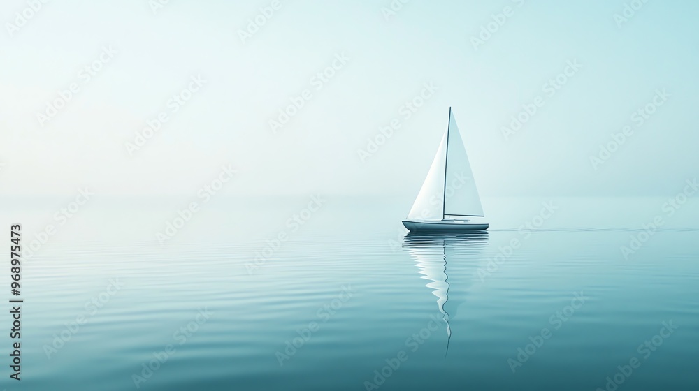 Fototapeta premium A sailboat with a white sail floats on the water.
