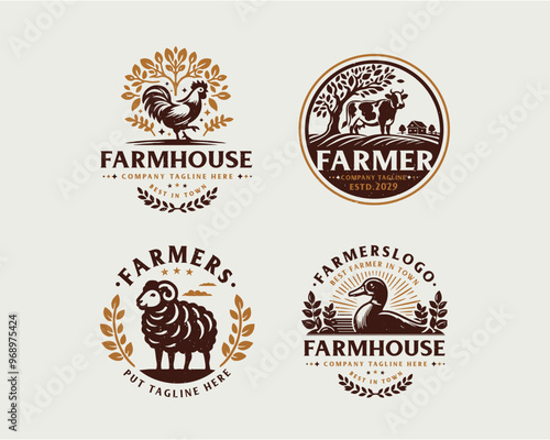 Set vintage bundle classic badge farm house market logo design for business company