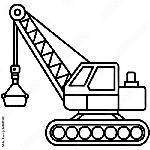 dragline excavator machine outline coloring book page line art drawing