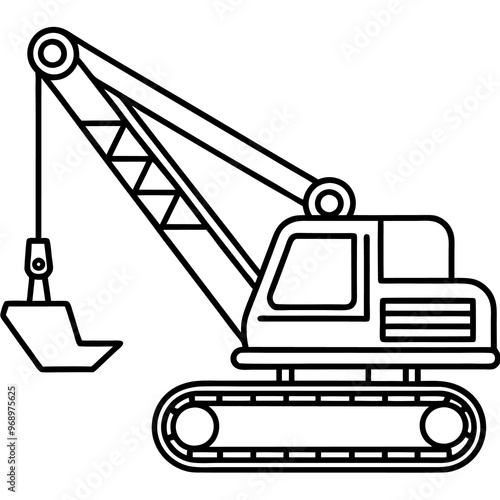 dragline excavator machine outline coloring book page line art drawing
