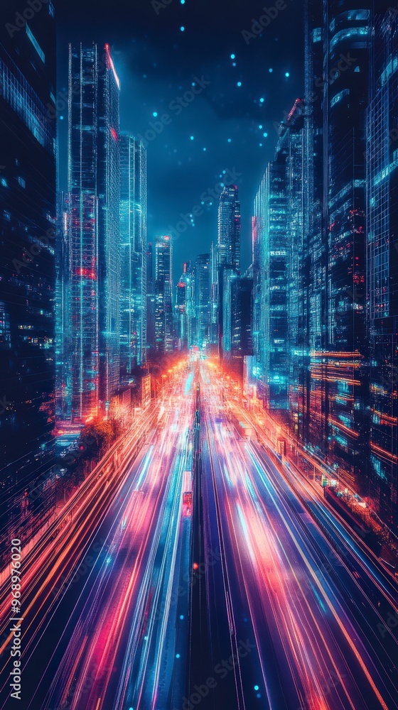Abstract vibrant city skyline with dynamic lights and energy Abstract vibrant city skyline with dynamic lights and energy