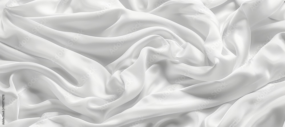 Fototapeta premium Flowing, elegant white fabric with gentle curves, soft focus, and contrasting light and shadow