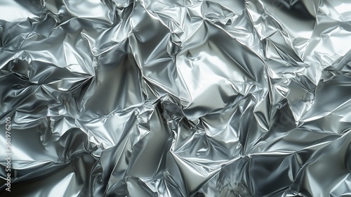 Crumpled silver metal with a smooth and shiny surface.