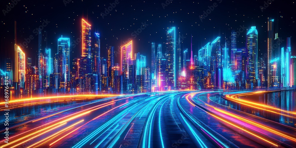 Abstract vibrant city skyline with dynamic lights and energy Abstract vibrant city skyline with dynamic lights and energy