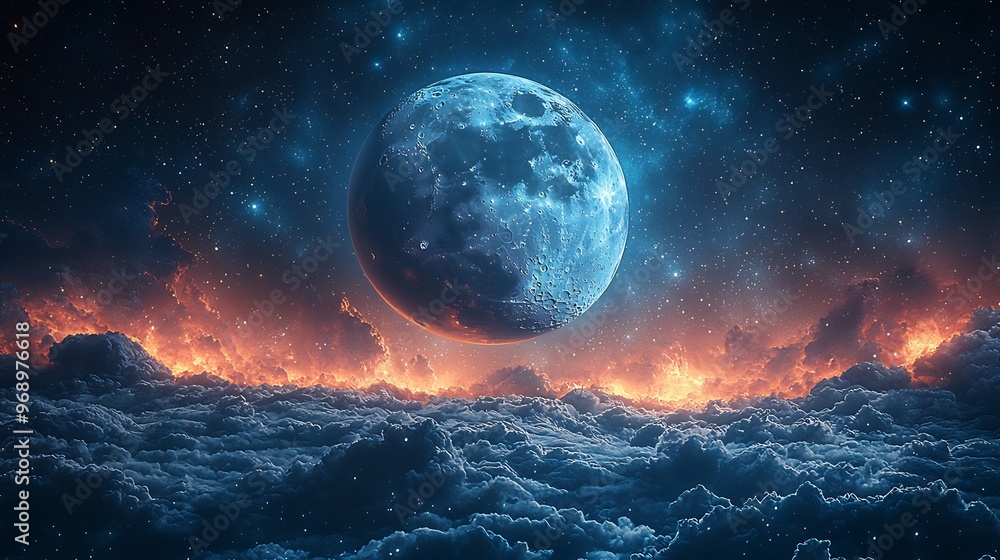 Semiabstract depiction of the moon with soft gradients merging into starfilled skies representing the passage of time and cosmic serenity Semiabstract depiction of the moon with soft gradients merging into starfilled skies representing the passage of time and cosmic serenity