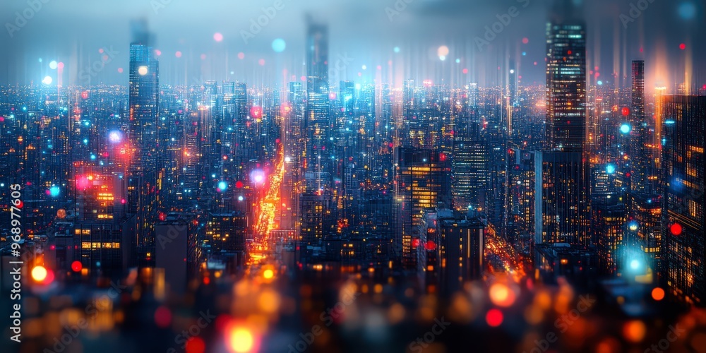 Abstract vibrant city skyline with dynamic lights and energy Abstract vibrant city skyline with dynamic lights and energy