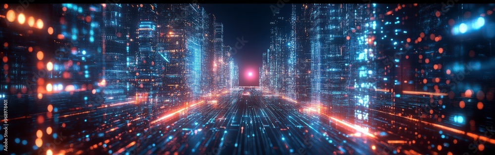 Abstract vibrant city skyline with dynamic lights and energy Abstract vibrant city skyline with dynamic lights and energy