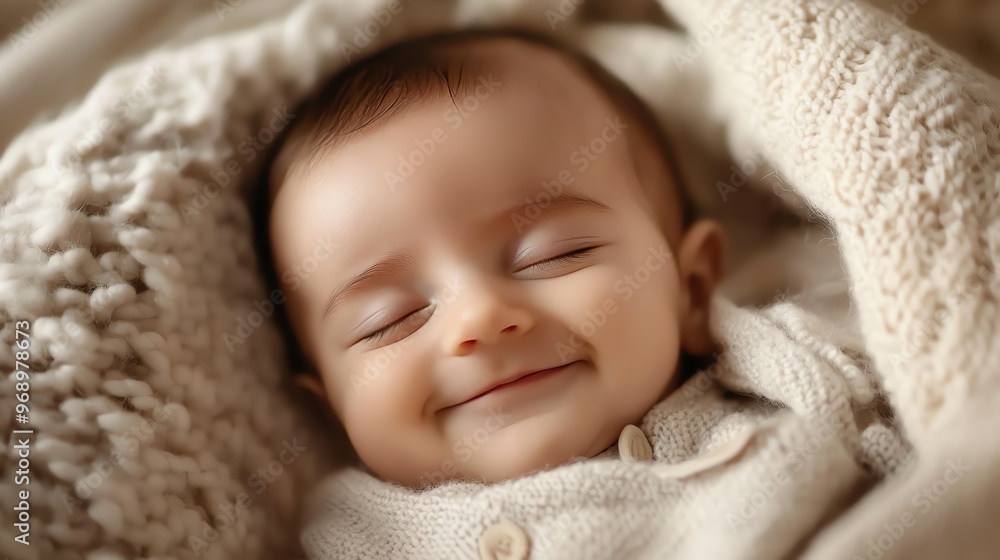 A baby sleeps soundly in a knitted blanket. A baby sleeps soundly in a knitted blanket.