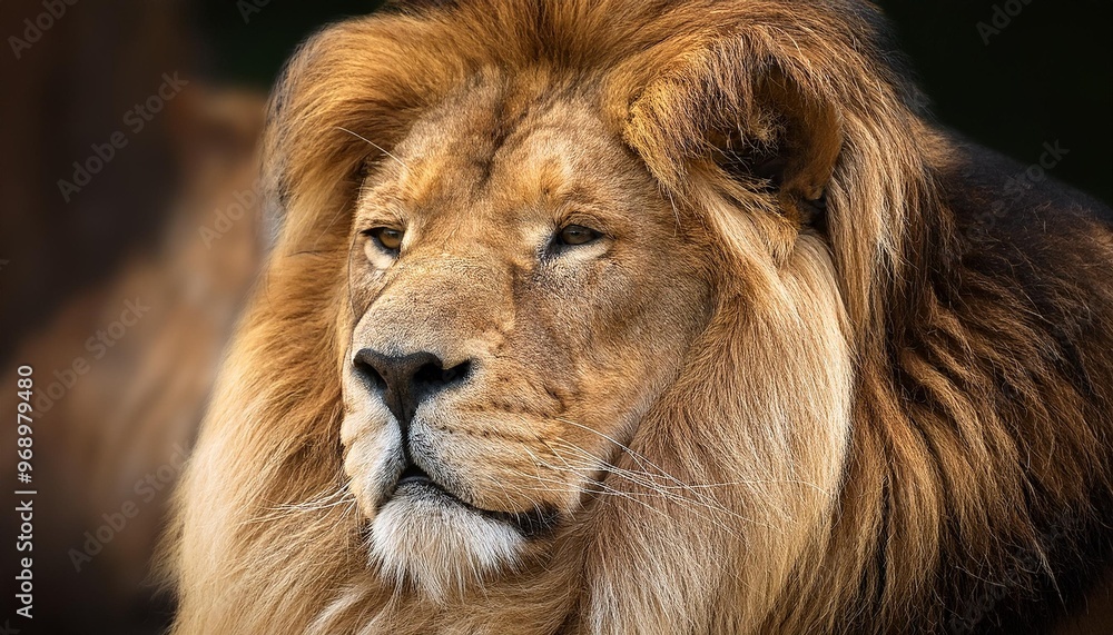 Obraz premium Golden lion with mane flowing in the wind