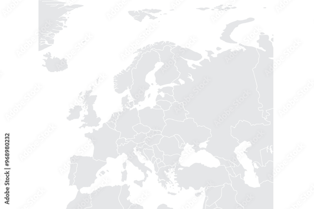 Obraz premium Illustration of a Colored map of Europe.Europe map on white background. Europe template with continents, North and South America, Europe and Asia, Africa and Australia.Grey blank Europe map.