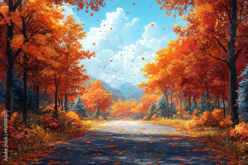 Golden autumn background, leafs. AI generation