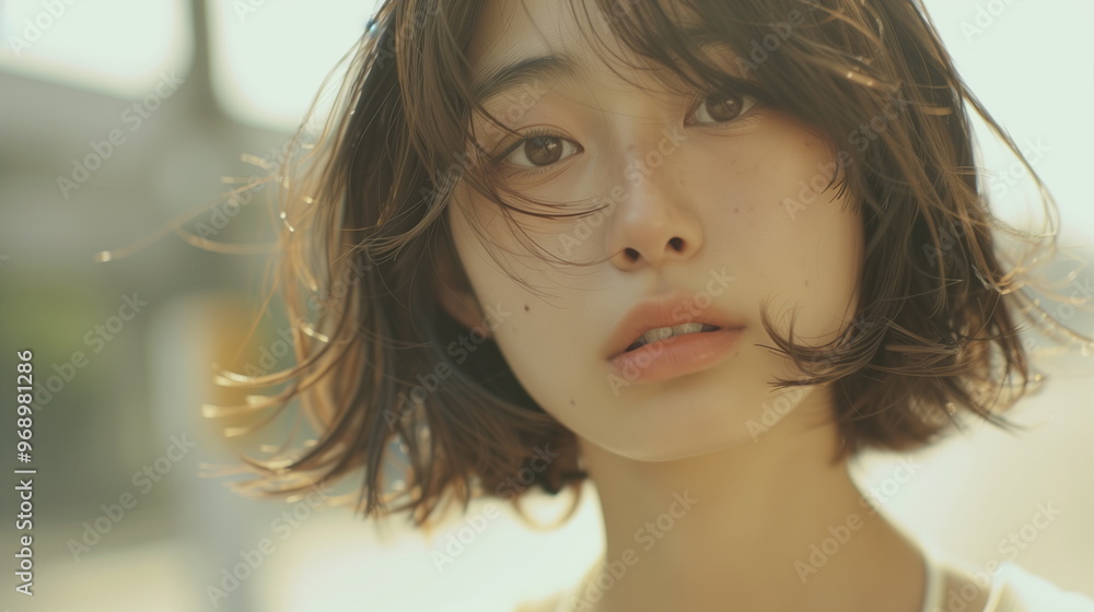 ショートボブが似合う若い女性のファッションモデル ショートボブが似合う若い女性のファッションモデル
