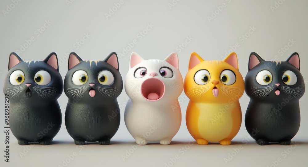 Colorful Cartoon Cats with Playful Expressions in a Fun Lineup Colorful Cartoon Cats with Playful Expressions in a Fun Lineup