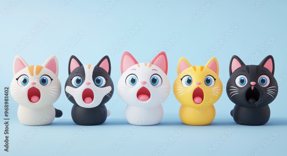 Colorful Cartoon Cats with Playful Expressions in a Fun Lineup Colorful Cartoon Cats with Playful Expressions in a Fun Lineup