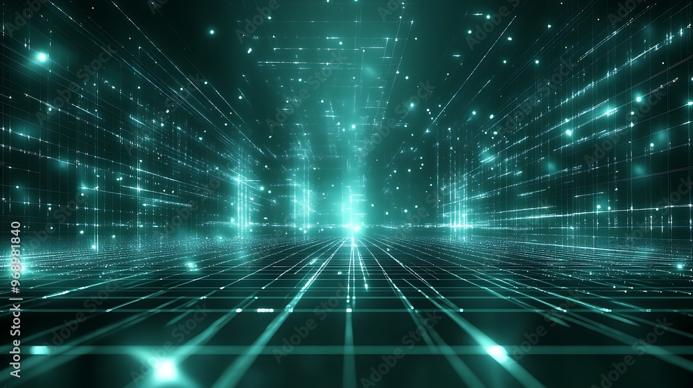 A futuristic digital landscape with glowing lines and particles, creating a sense of depth and movement in cyberspace. A futuristic digital landscape with glowing lines and particles, creating a sense of depth and movement in cyberspace.