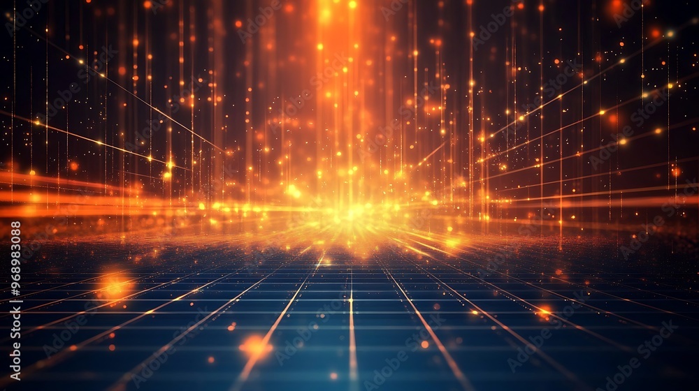Fototapeta premium A glowing abstract background with vibrant lights and grid patterns, perfect for technology or digital themes.