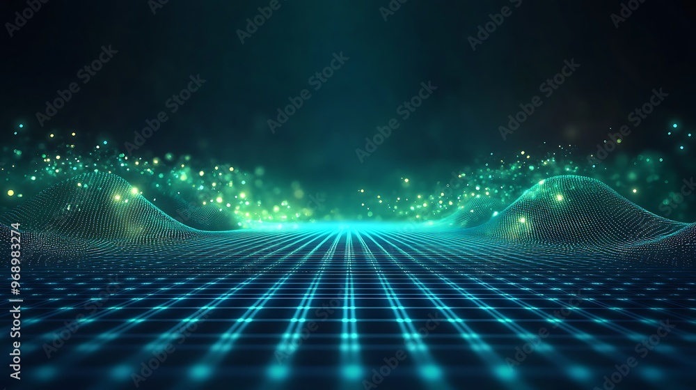custom made wallpaper toronto digitalA mesmerizing abstract background featuring glowing waves and a grid pattern, perfect for technology or digital art themes.