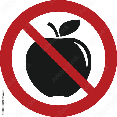 No apple allowed prohibition sign. Dietary or food restriction sign. Food allergen vector icon