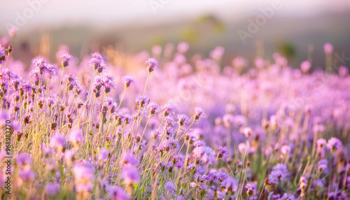 Close Up of Purple Flowers in a Field and Copy Space