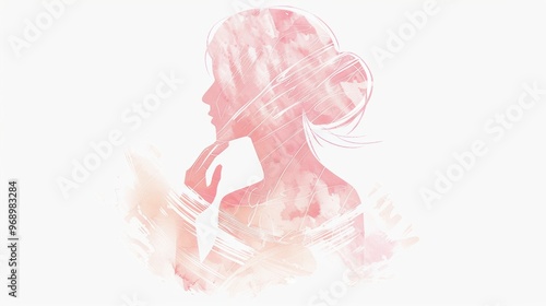 Gentle abstract illustration of a woman promoting breast cancer awareness and regular self-checks