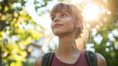 A young woman crossing off the last item on her bucket list symbolizing personal achievement.