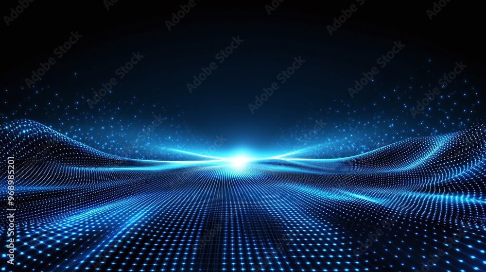 A mesmerizing blue digital landscape with glowing waves and a radiant center, perfect for technology or abstract themes. A mesmerizing blue digital landscape with glowing waves and a radiant center, perfect for technology or abstract themes.