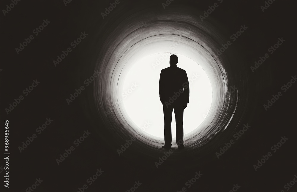 Obraz premium Vision of the Light at the End of the Tunnel, sci-fi fantasy, vintage tones
