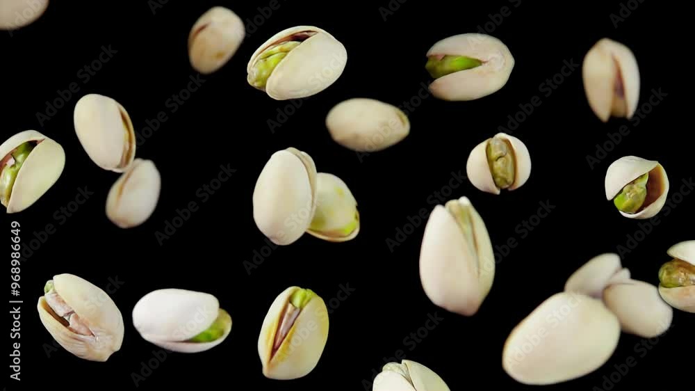 Green pistachios are bounce on a black background in slow motion. High quality 4k footage Green pistachios are bounce on a black background in slow motion. High quality 4k footage