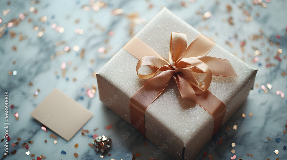 High-Detail Shot of a Beautifully Wrapped Gift Box on a Marble Surface High-Detail Shot of a Beautifully Wrapped Gift Box on a Marble Surface