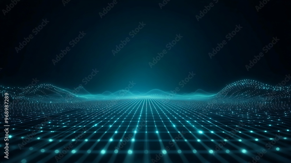 A mesmerizing digital landscape featuring glowing blue waves and a grid pattern, evoking a sense of depth and technology. A mesmerizing digital landscape featuring glowing blue waves and a grid pattern, evoking a sense of depth and technology.
