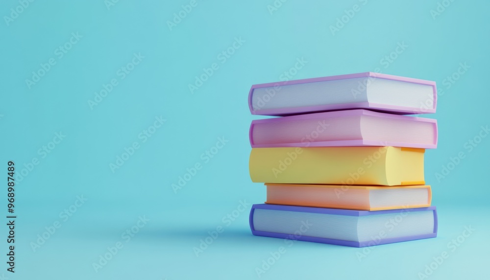 Fototapeta premium Stack of Colorful Books on a Blue Background