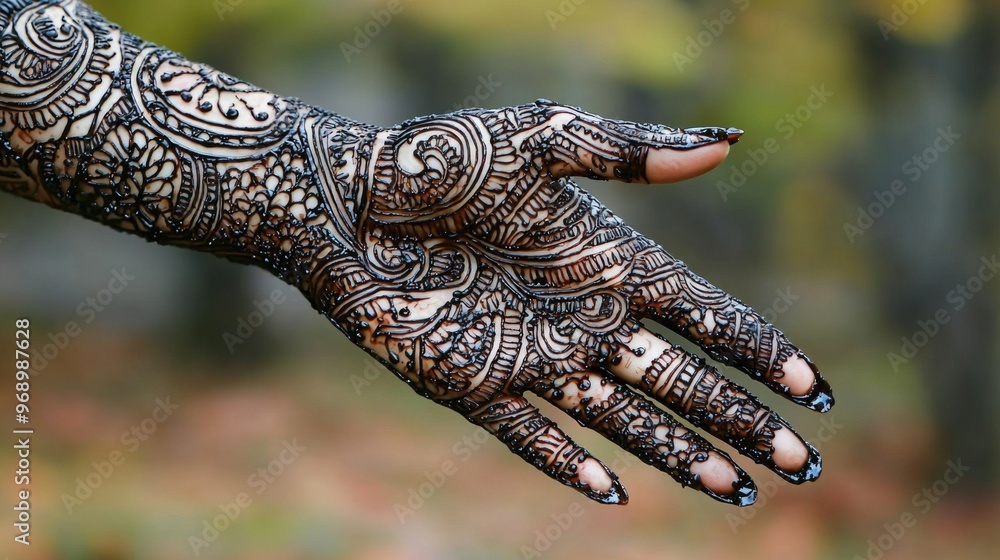 Obraz premium Intricate Mehndi hand designs with henna