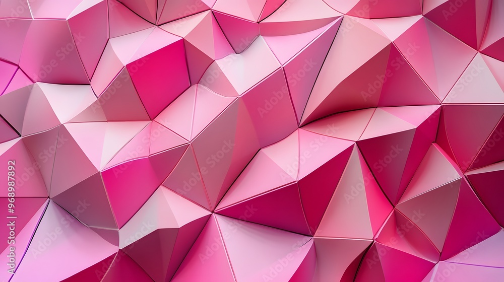 Abstract geometric pattern with pink tetrahedrons aligned in a wave formation Abstract geometric pattern with pink tetrahedrons aligned in a wave formation