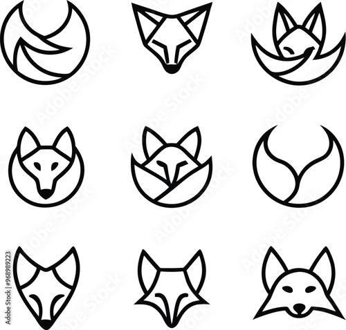 Simple Fox Face Logo Design Bundle
